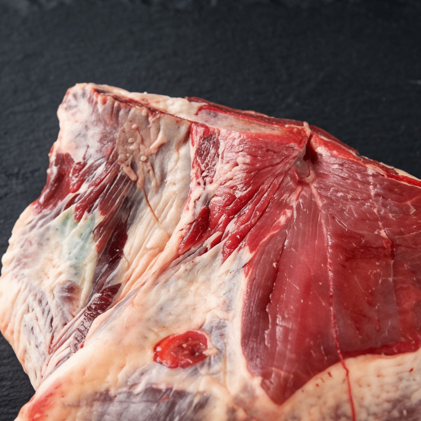 Close-up of halal beef marbling from UK supplier