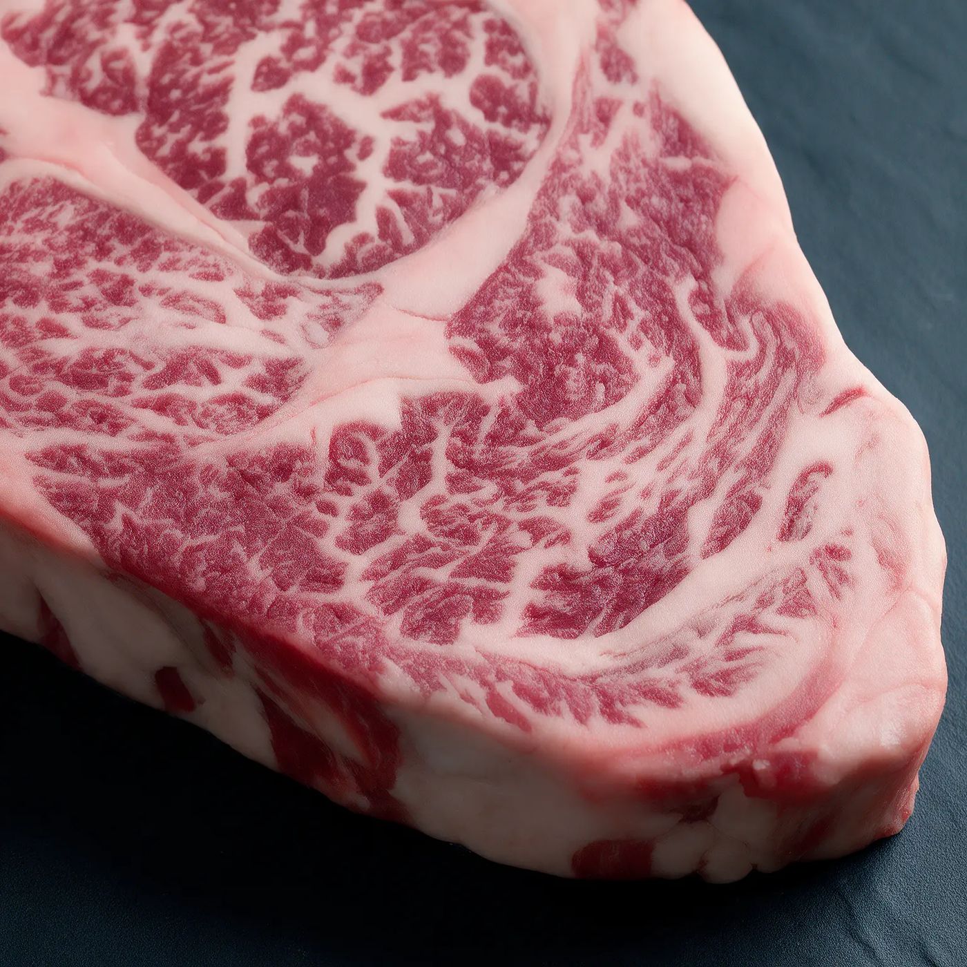 Close-up of Wagyu ribeye marbling from UK wholesale supplier