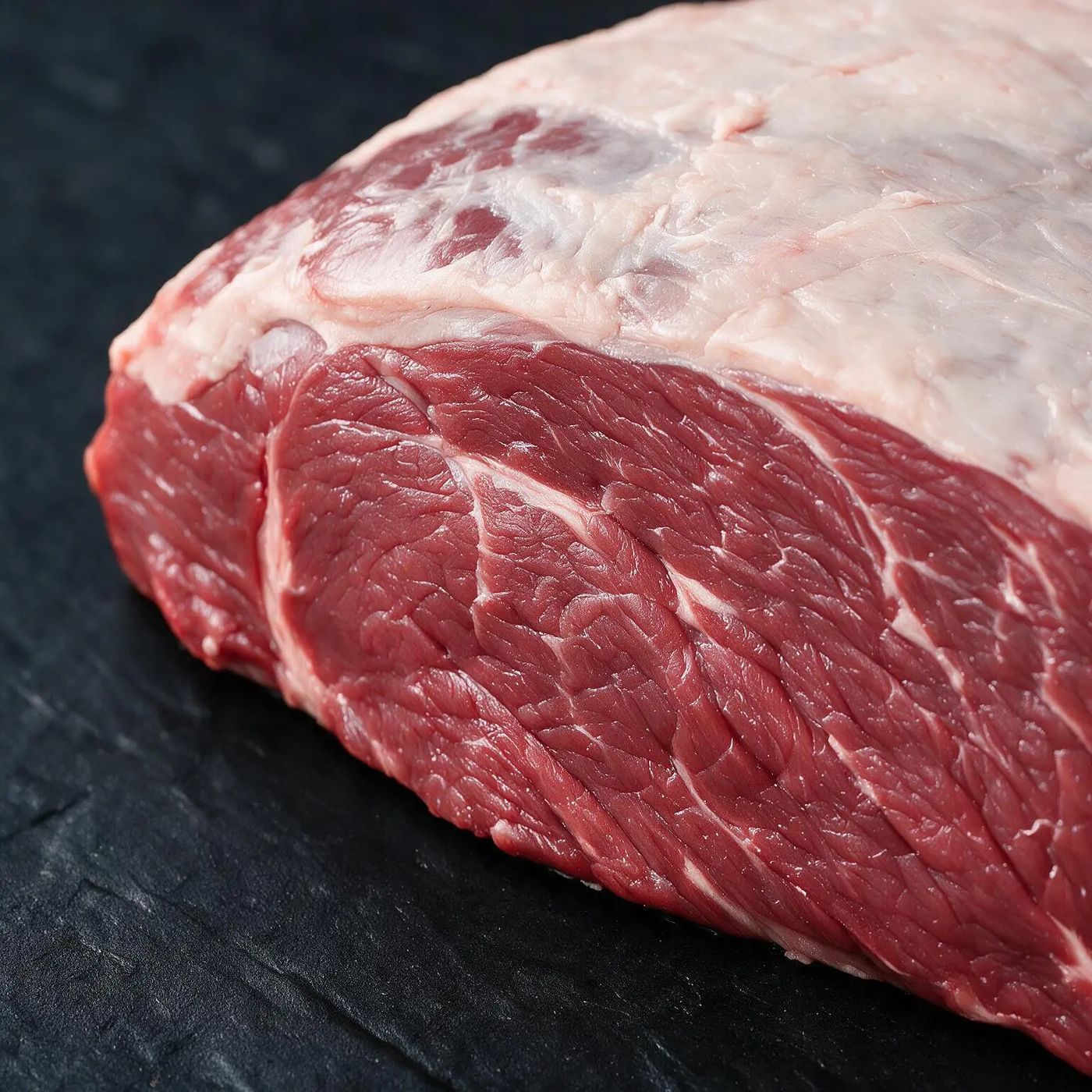 Close-up of halal beef marbling from UK supplier