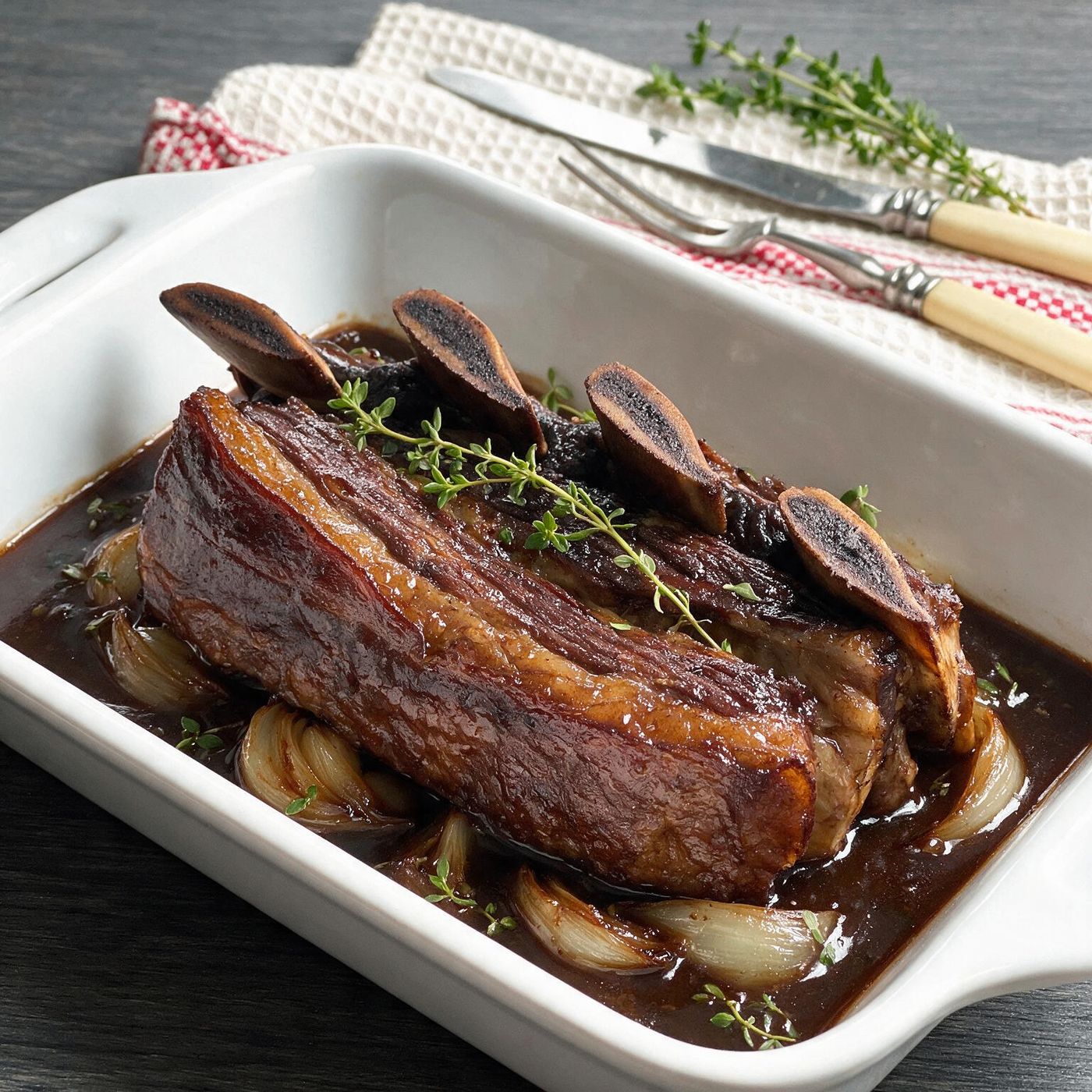 Slow-braised Black Angus Jacob's Ladder short ribs in rich gravy