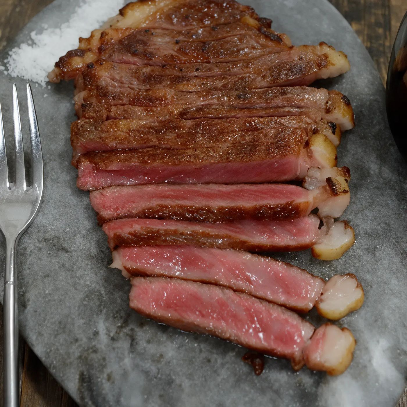 Cooked Wagyu sirloin sliced and rested