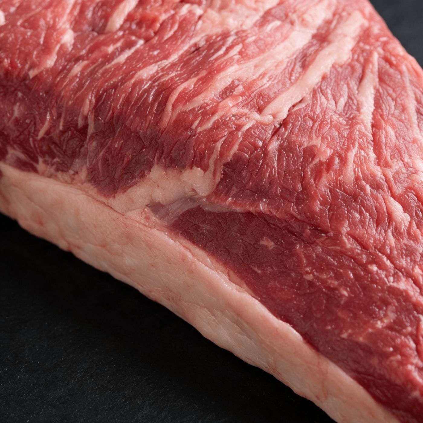 Close-up of halal beef marbling from UK supplier