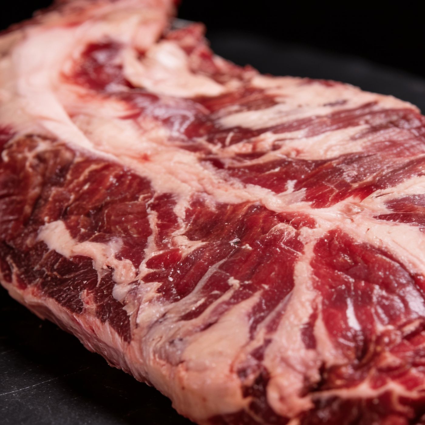 Close-up of halal beef marbling from UK supplier