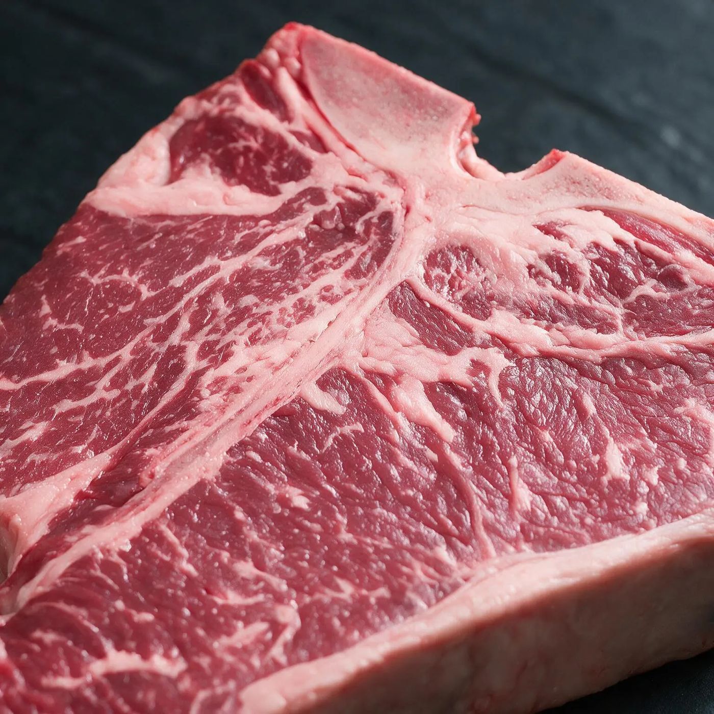 Close-up of halal beef marbling from UK supplier