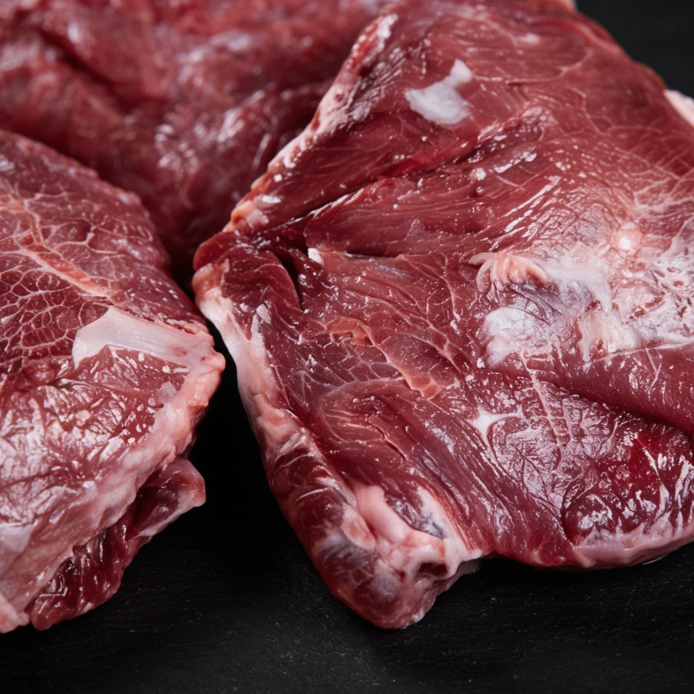 Close-up of halal beef marbling from UK supplier