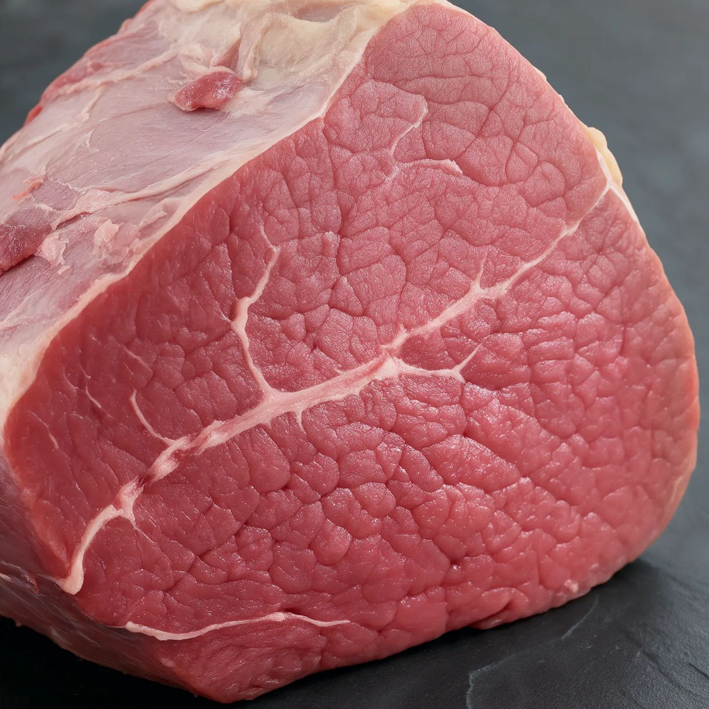 Close-up of halal beef marbling from UK supplier