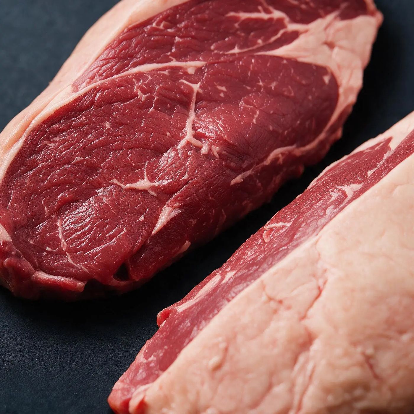 Close-up of halal beef marbling from UK supplier