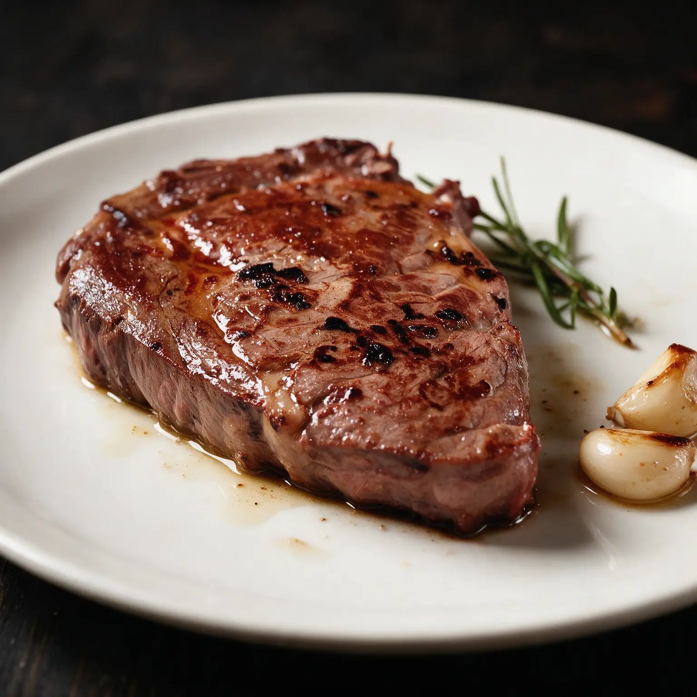 Cooked Wagyu ribeye plated and rested